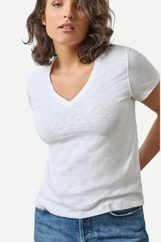 Lilla P V-Neck Short Sleeve Back Seam Tee, White LILLA P