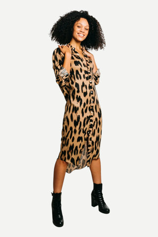 Emily Phillips Cheetah Linen Girlfriend Midi Dress