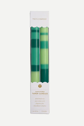 Two's Company Stripe & Glow Taper Candles, Green TWO'S COMPANY