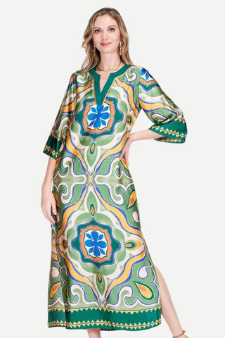 Jade Trimmed Maxi Dress, Moroccan Tile