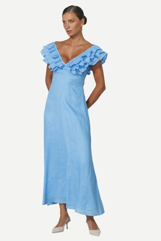 Lusana Scarlett Maxi Linen Dress, Neu Bleu Lusana