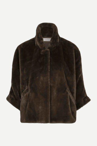 Esqualo Coat, Poncho Faux Fur, Coffee