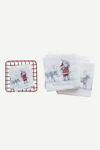 Creative Co-op Paper Napkins with Santa Leading Reindeer, Qty 50 ©
