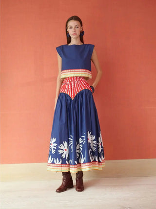 Brooks Ave Walker Boxy Crop Top, Painter's Garden Navy