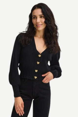 Allison Solid Piper Cardigan, Black