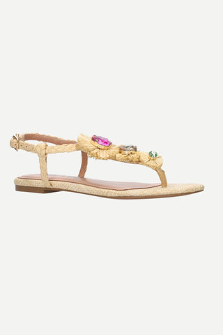 Bibi Lou Thong Jeweled Sandal, Natural Raffia