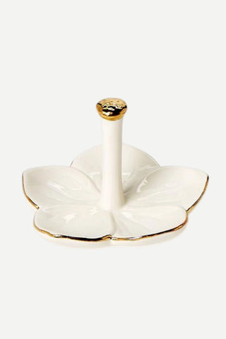 Two's Company Flower Haven Ring Holder, White