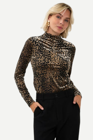 Esqualo Gathered Mockneck Top, Leopard