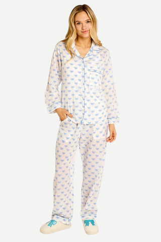 Two's Company Coquette Bow Pj Set, Cotton Blue
