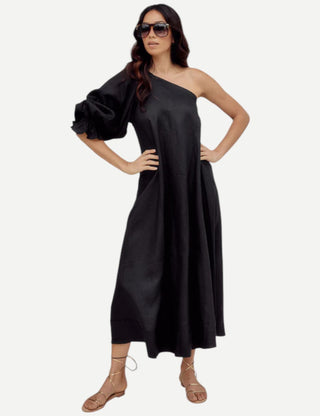 LJC Molten Dress, Linen Black