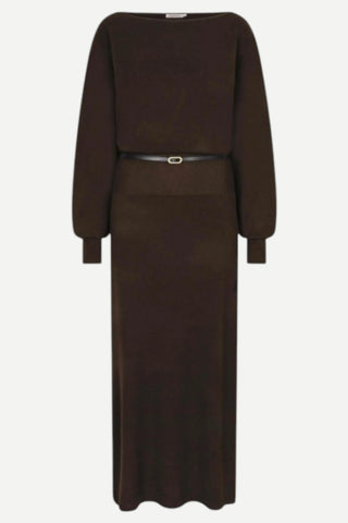 Esqualo Dress, Long Boatneck Knit, Dark Coffee