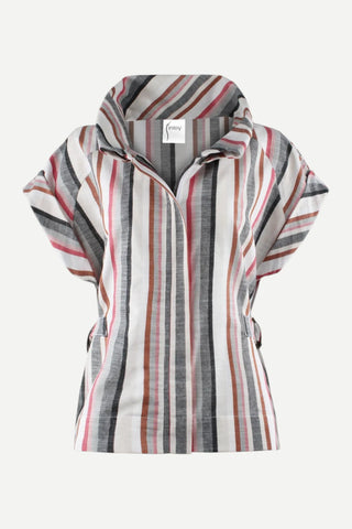 Finley Shirts Bari Top, Natural Pink Charcoal Stripes