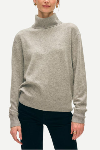 White + Warren Cashmere Rib Trim Easy Turtleneck, Taupe Heather