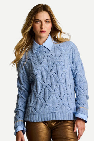 Lisa Todd Cable Crew Sweater, Blue Wash