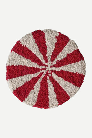 Creative Co-op 8" Round Cotton Tufted Candy Striped Trivet, Red