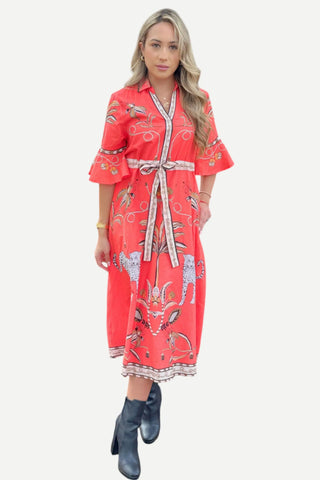 Isla Payal Cape Midi Dress, Oasis Red