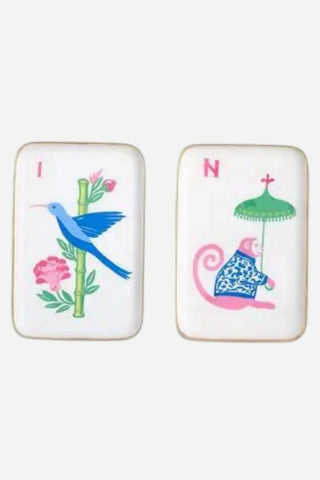 Two's Company SMALL Mahjong Tile Metal Trinket / Desk Trays(decorative use only), Iron/Enamel