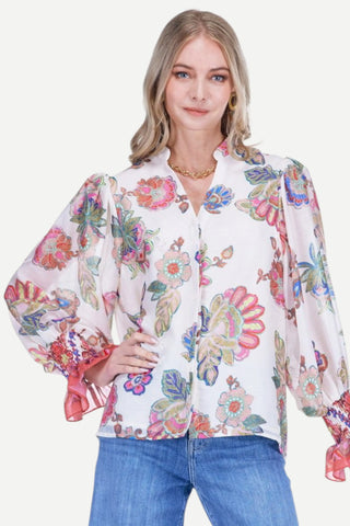 Jade Split V Neck Blouse, Briar Bloom