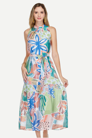 Jade Pleated Neck Maxi, Summer Jungle