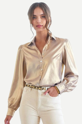 Finley Shirts, Collette Liquid Gold Blouse, Gold