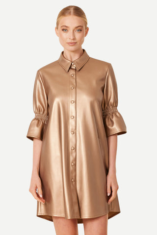 Dolce Cabo Vegan Leather Metallic Ruffle Sleeve Dress, Bronze