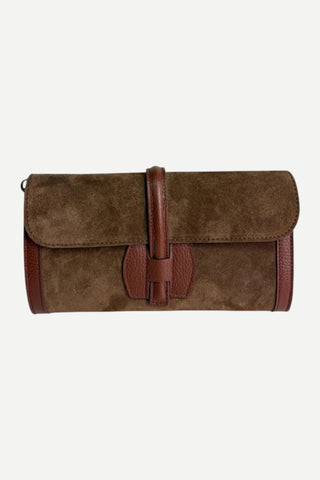Le Feme Chateau Sued Leather Clutch, Chocolate TS