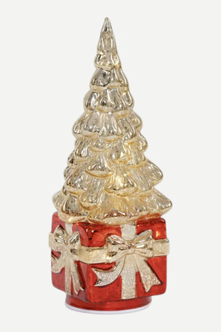 Zodax LED Rotating Tree on Present Gold on Red w/ Gold