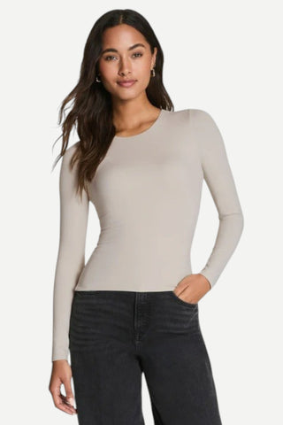 Spanx Smooth Jersey Long Sleeve Crewneck Top, Bone