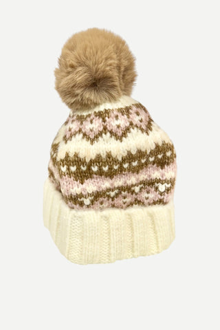 Hat Attack Fair Isle Beanie w/ Pom, Ivory
