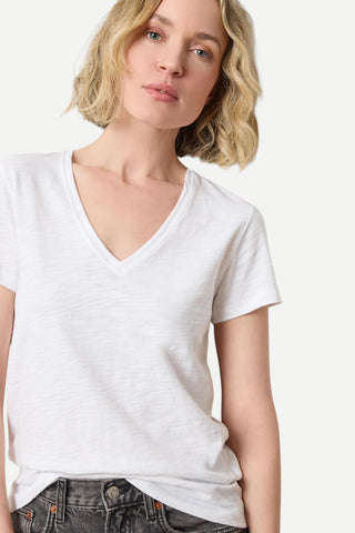 Lilla P V-Neck Short Sleeve Back Seam Tee, White