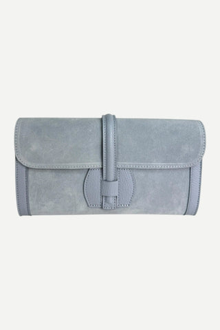 Le Feme Chateau Sued Leather Clutch, Light Blue TS