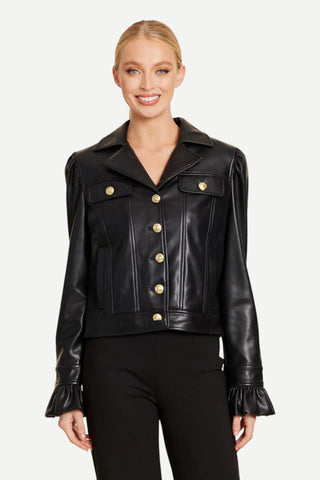 Dolce Cabo vegan Leather Ruffle Cuff Jacket, Black