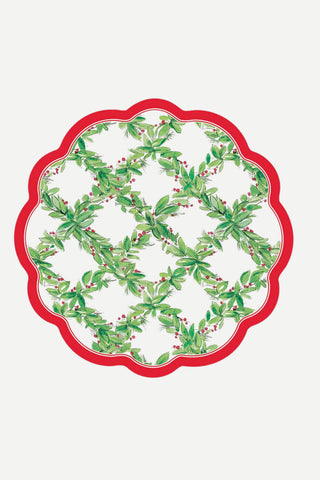 Sophistiplate Scalloped Appetizer/Desert Bowls, 6.5", 8/pk, Holly Berry
