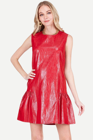 Joy Joy Flounced Hem Sleeveless Dress, Red