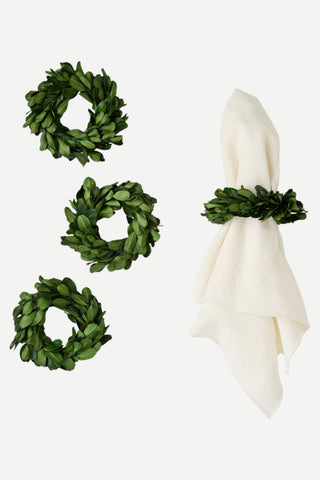 Two's Company, Preserved Boxwood Wreath Napkin Rings, Set of 4