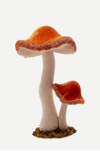 Two's Company Festive Forage Hand Crafted Mushroom Decor w/ Glass Beads Accent, Autumn Orange