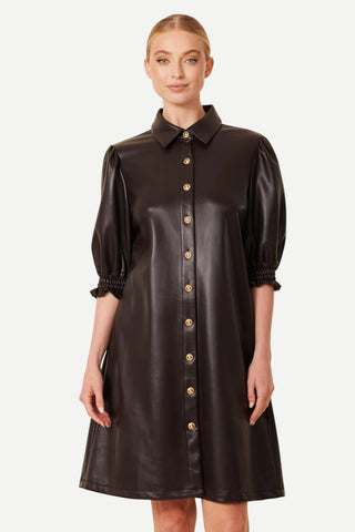 Dolce Cabo Vegan Leather Elastic Cuff Dress, Dark Brown