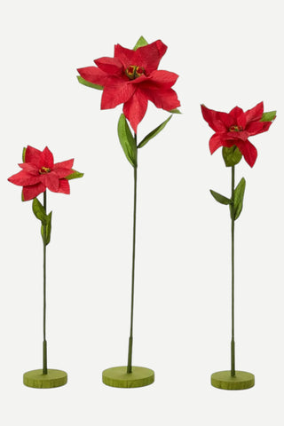 Two's Company Poinsettia SMALL Hand-Crafted Paper Flower w/ Base, Red