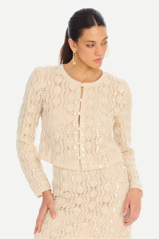 Allison Beaded Mariana Cardigan, Sand
