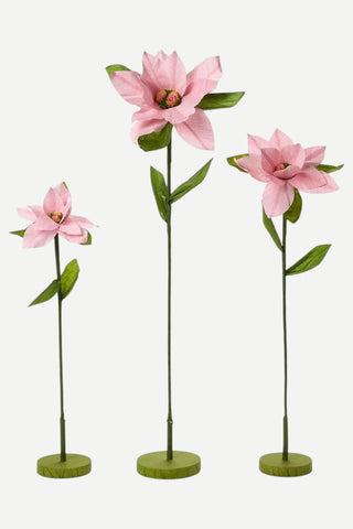 Two's Company Poinsettia LARGE Hand-Crafted Paper Flower w/ Base, Pink