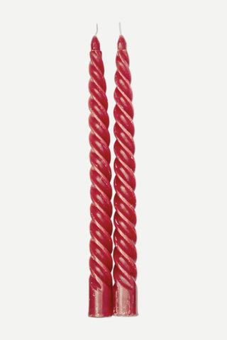 Twos Company, Twists Taper Candles in Gift Box, Set of 2, Red