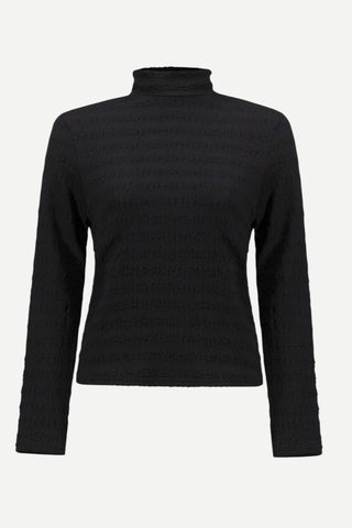 Joseph Ribkoff Crinkle Textured Mock Neck Fitted Top, Black