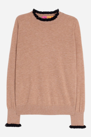 Vilagallo Volantes Ruffle Top, Beige / Black