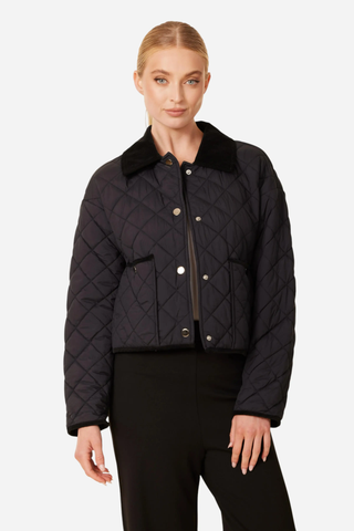 Dolce Cabo Velvet Collar Quilt Jacket, Black