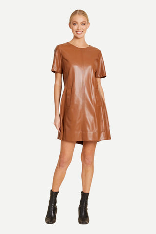 Dolce Cabo Vegan Leather Inverted Pleat Back Dress, Saddle