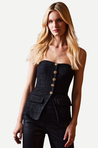 Generation Love Quinn Tweed Vestier Top, Black