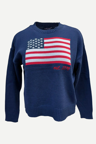 Road Trips American Flag Sweater, Navy Road Trips