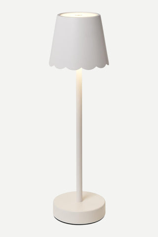 Two's Company White LED Portable Cordless Table Lamp with Scalloped Edge