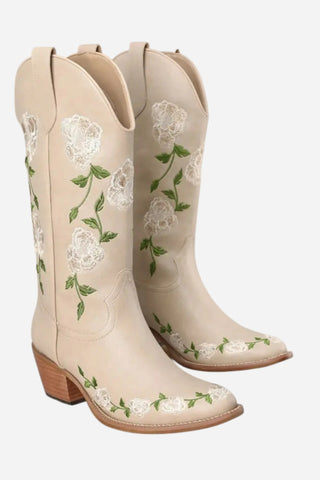 Miracle Miles Zana Embroidered Floral Western Boot, Beige Miracle Miles