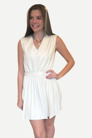 Dolce Cabo Vegan Leather Sleeveless Pleated Skirt Dress, Creme